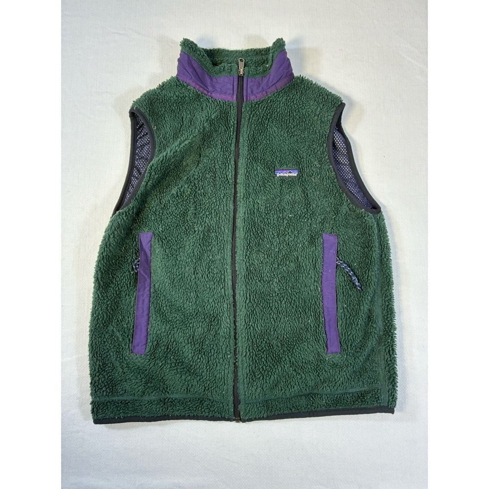 Vintage‎ Patagonia Deep Pile Fleece Vest Men's Medium Green Purple P.E.F. USA